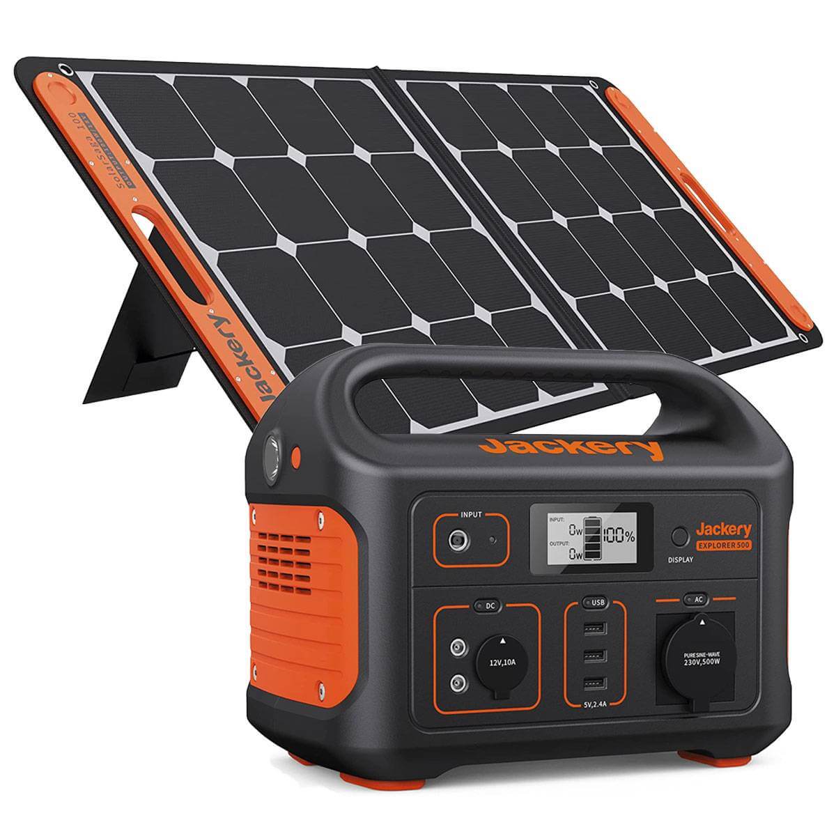 Jackery Explorer 500 Stazione di alimentazione portatile 500W con pannello solare Jackery SolarSaga 100W, pieghevole
