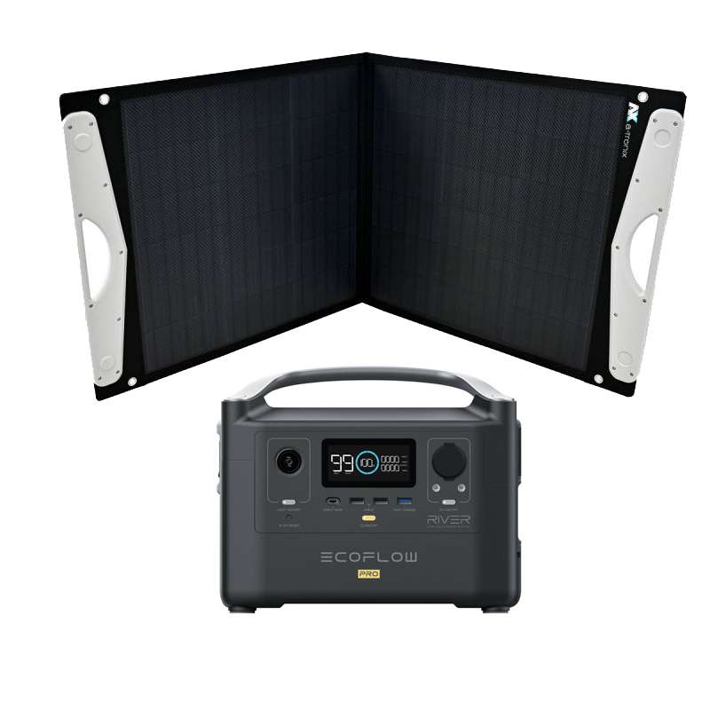 Kit Ecoflow River Pro Powerstation con borsa solare a-TroniX Vario 100 W con cavo di collegamento