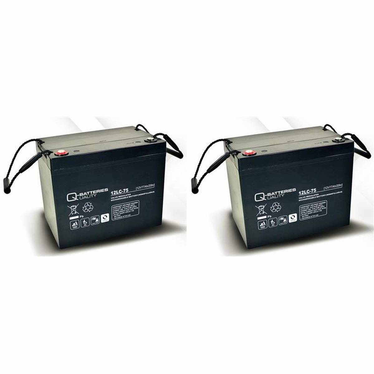 Batteria di ricambio per Invacare Garant 2 pezzi Q-Batteries 12LC-75 12V 77Ah AGM batteria resistente al ciclo