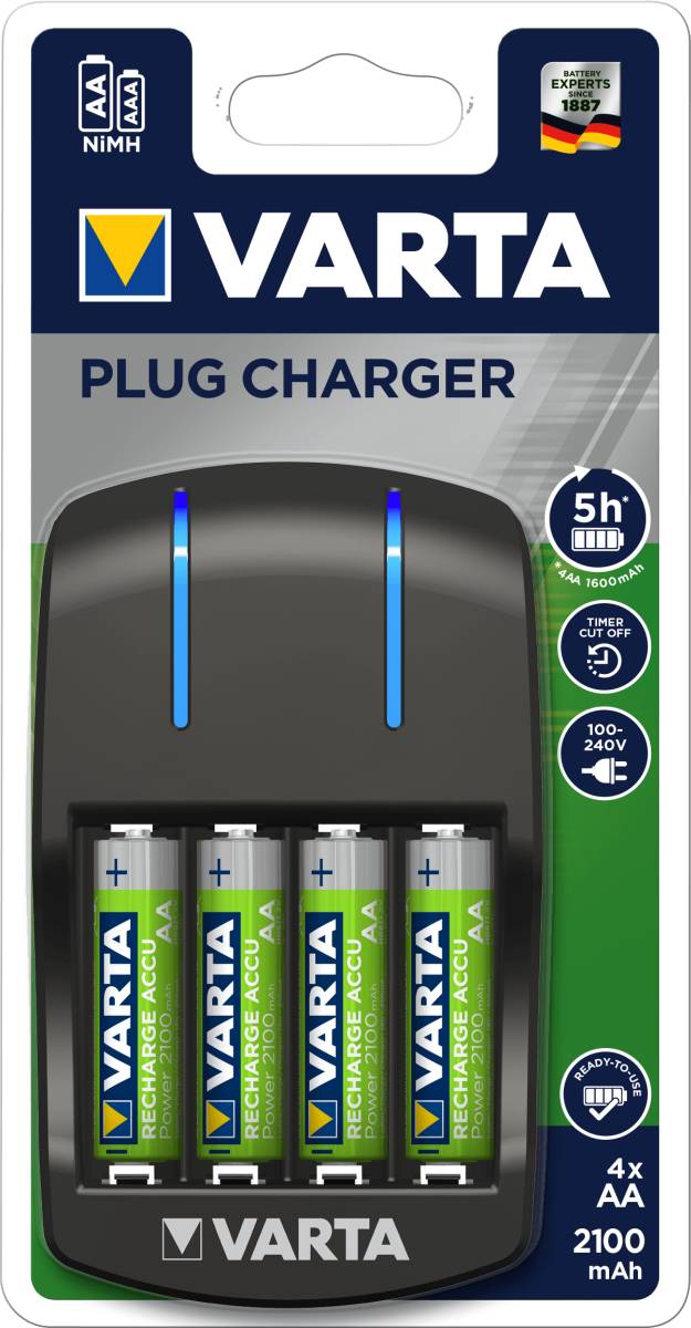 Varta Plug Charger 57647 Caricatore incl. 4x batteria ricaricabile AA 2100mAh