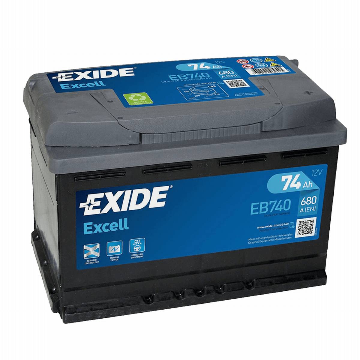 Batteria per auto Exide EB740 Excell 12V 74Ah 680A