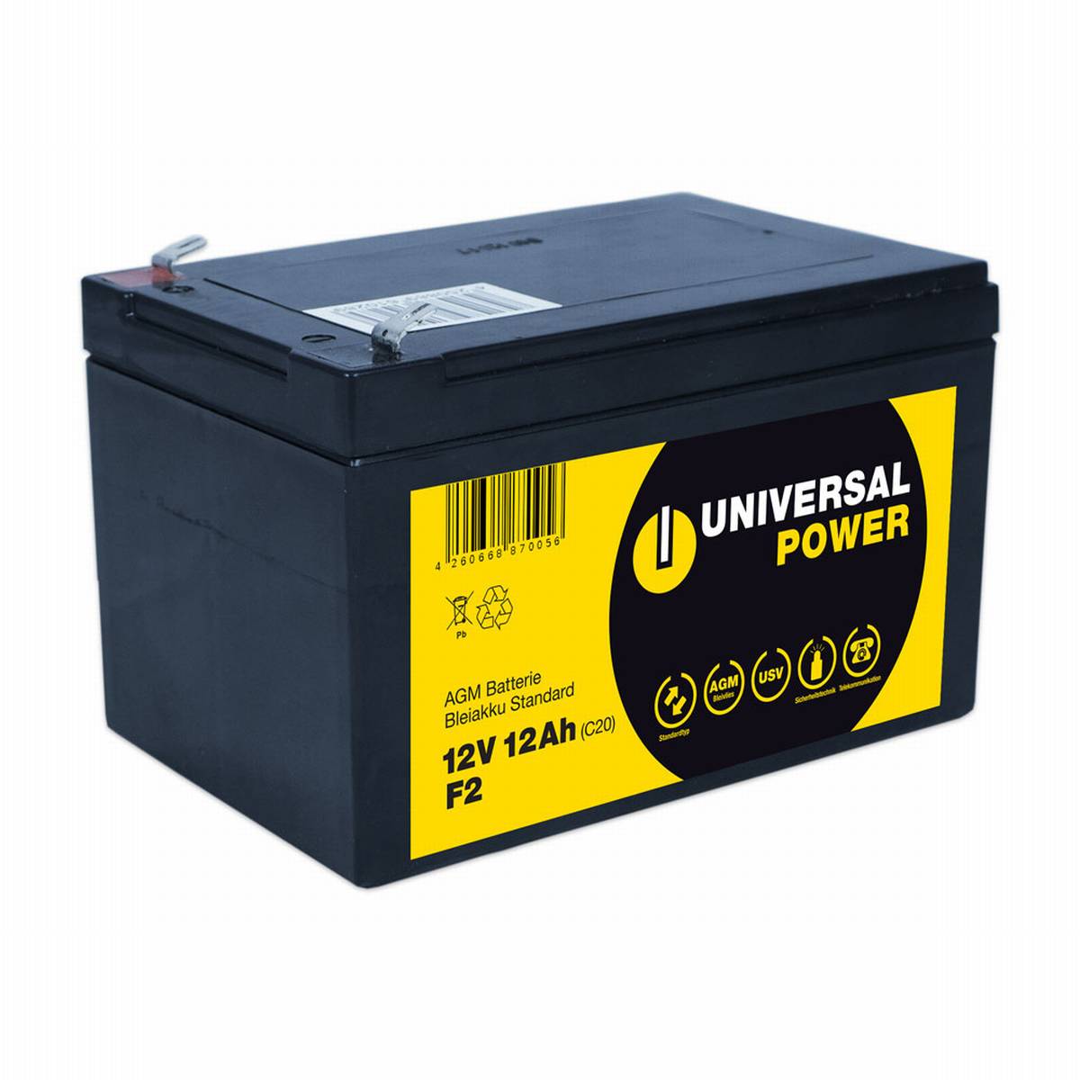 Universal Power AGM UPS12-12 F2 12V 12Ah AGM batteria UPS connessione senza manutenzione F2