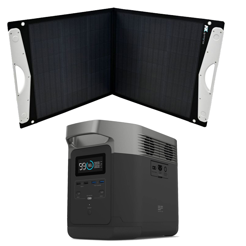 Kit Ecoflow Delta Powerstation con a-TroniX Solar bag vario 100 W incluso cavo di collegamento