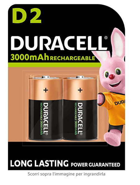Duracell - Batterie Torcia Ricaricabili 3000 mAh, confezione da 2