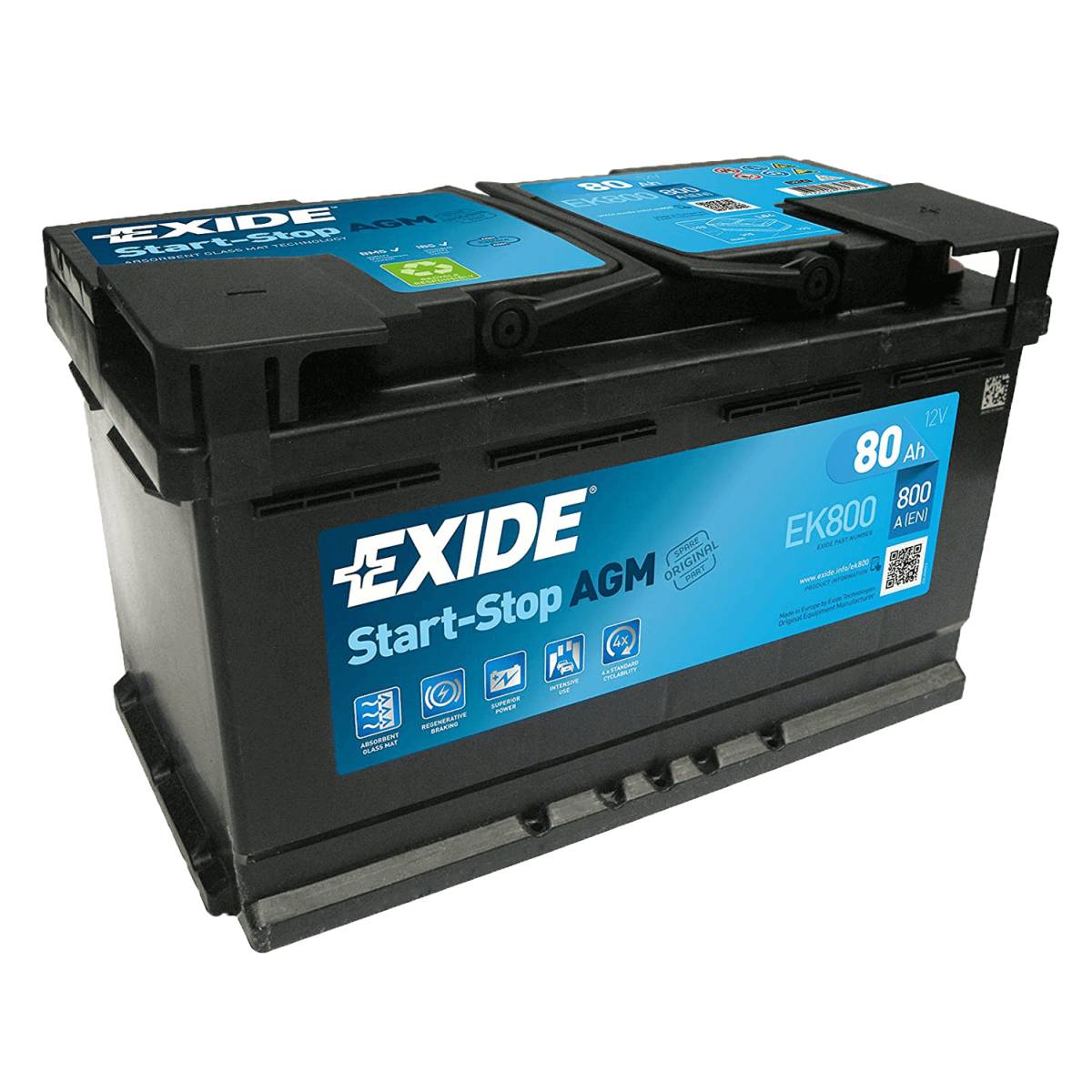 Exide EK800 Start-Stop AGM 12V 80Ah 800A batteria auto
