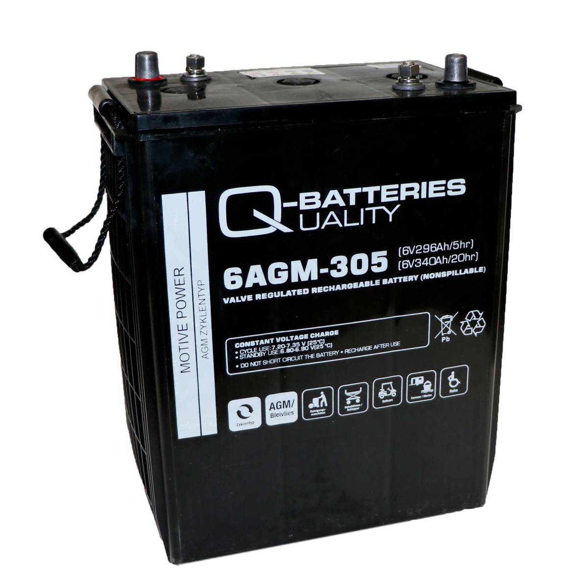 Q-Batterie 6AGM-305 Batteria trazione 6V 296Ah (5h) 340Ah(20h) batteria AGM senza manutenzione