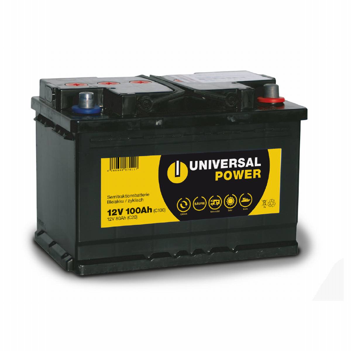 Universal Power Semitraction UPA12-100 12V 100Ah (C100) Batteria solare per camper a uso ciclico