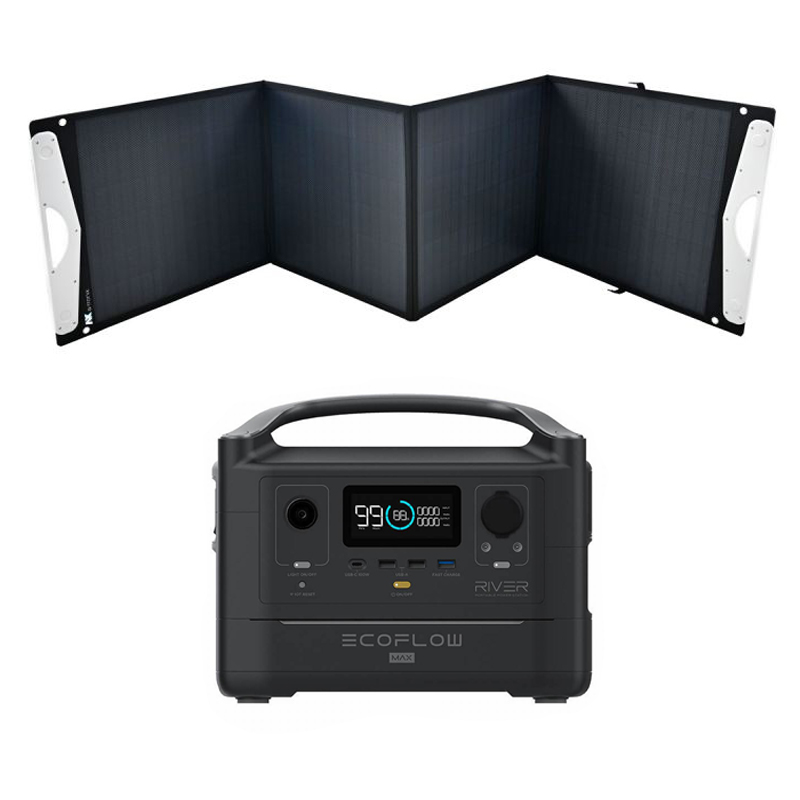 Kit Ecoflow River Max Powerstation con borsa solare a-TroniX Vario 200 W con cavo di collegamento