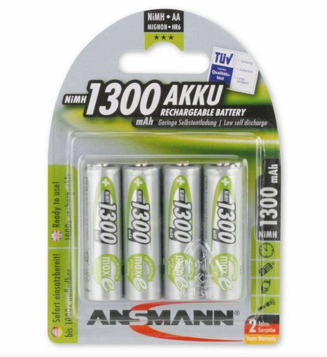 Ansmann batteria ricaricabile Mignon AA 1300mAh NiMH (blister di 4)