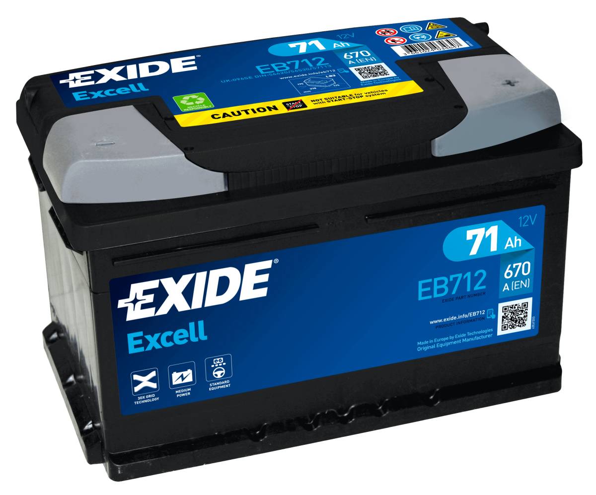 Batteria per auto Exide EB712 Excell 12V 71Ah 670A