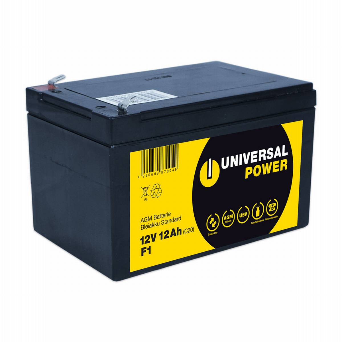 Universal Power AGM UPS12-12 F1 12V 12Ah AGM batteria UPS connessione senza manutenzione F1