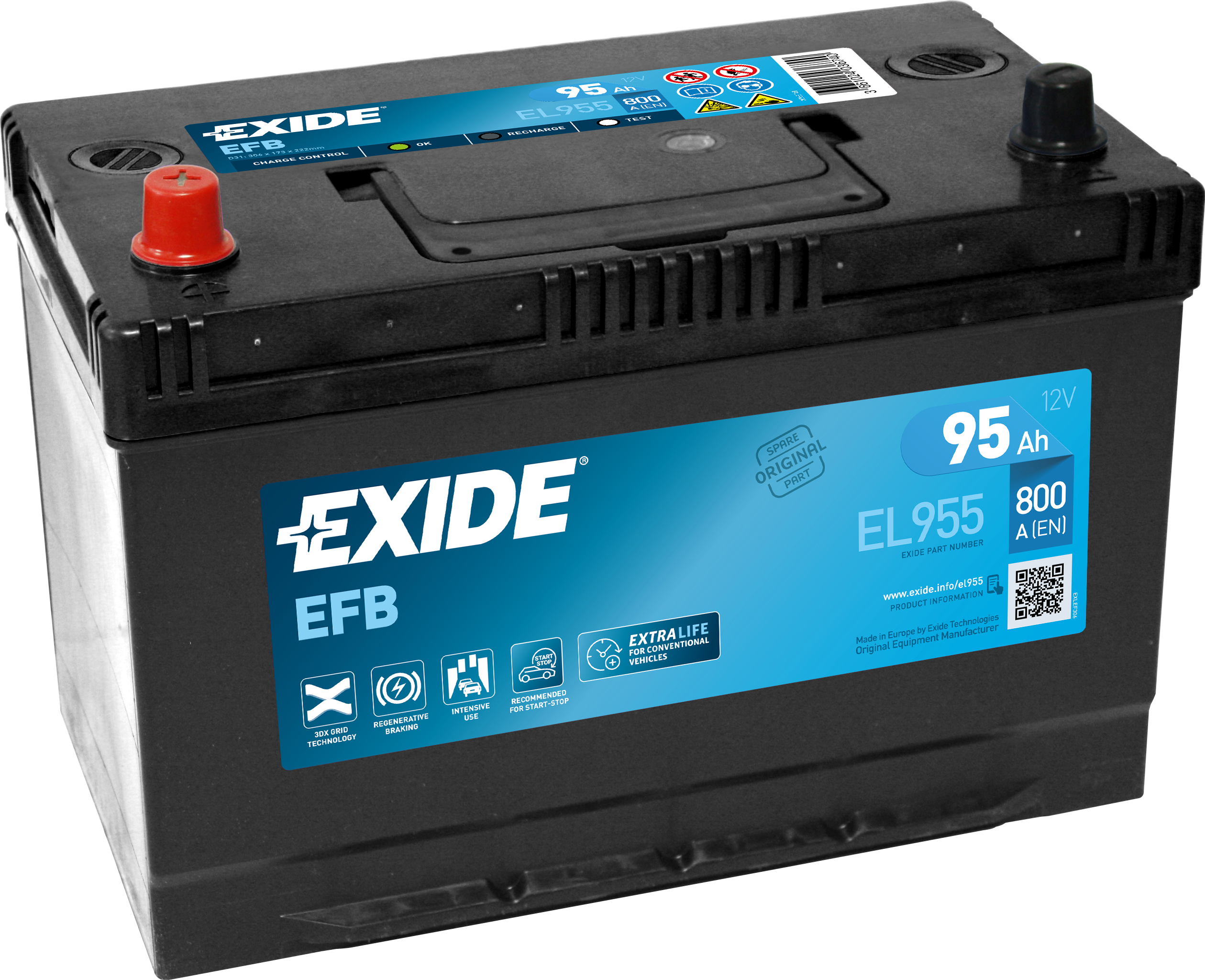 Batteria per auto Exide EL955 Polo positivo a Sinistra Start-Stop EFB 12V  95Ah 800A ordina su