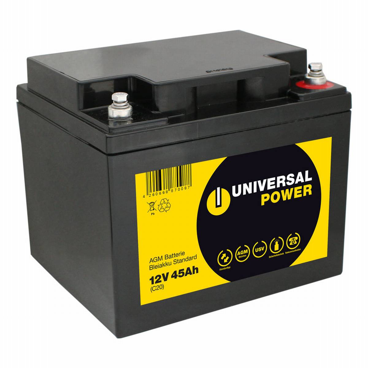 Universal Power AGM UPS12-45 12V 45Ah AGM Batteria UPS senza manutenzione