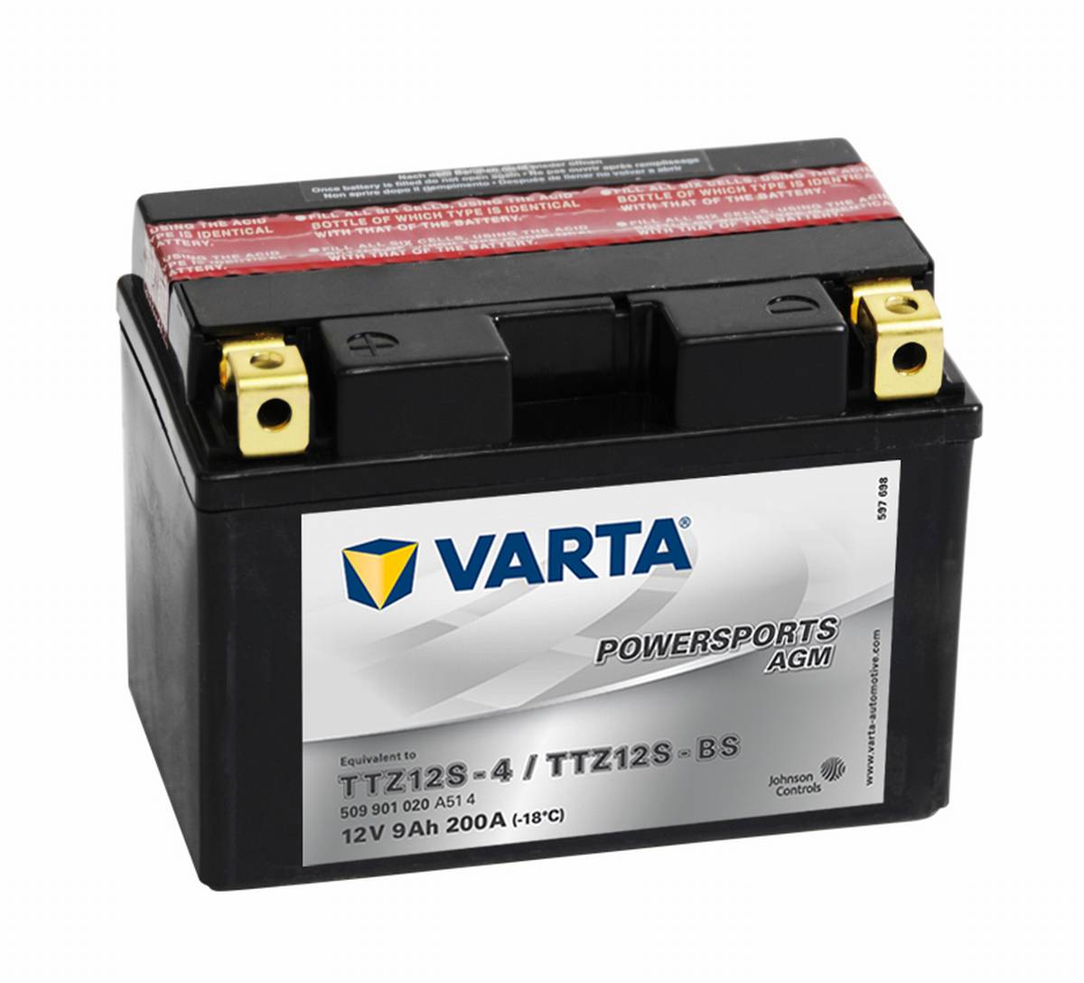 Varta Powersports AGM Moto Batteria TTZ12S YTZ12S-BS 509901020 12V 9Ah 200A