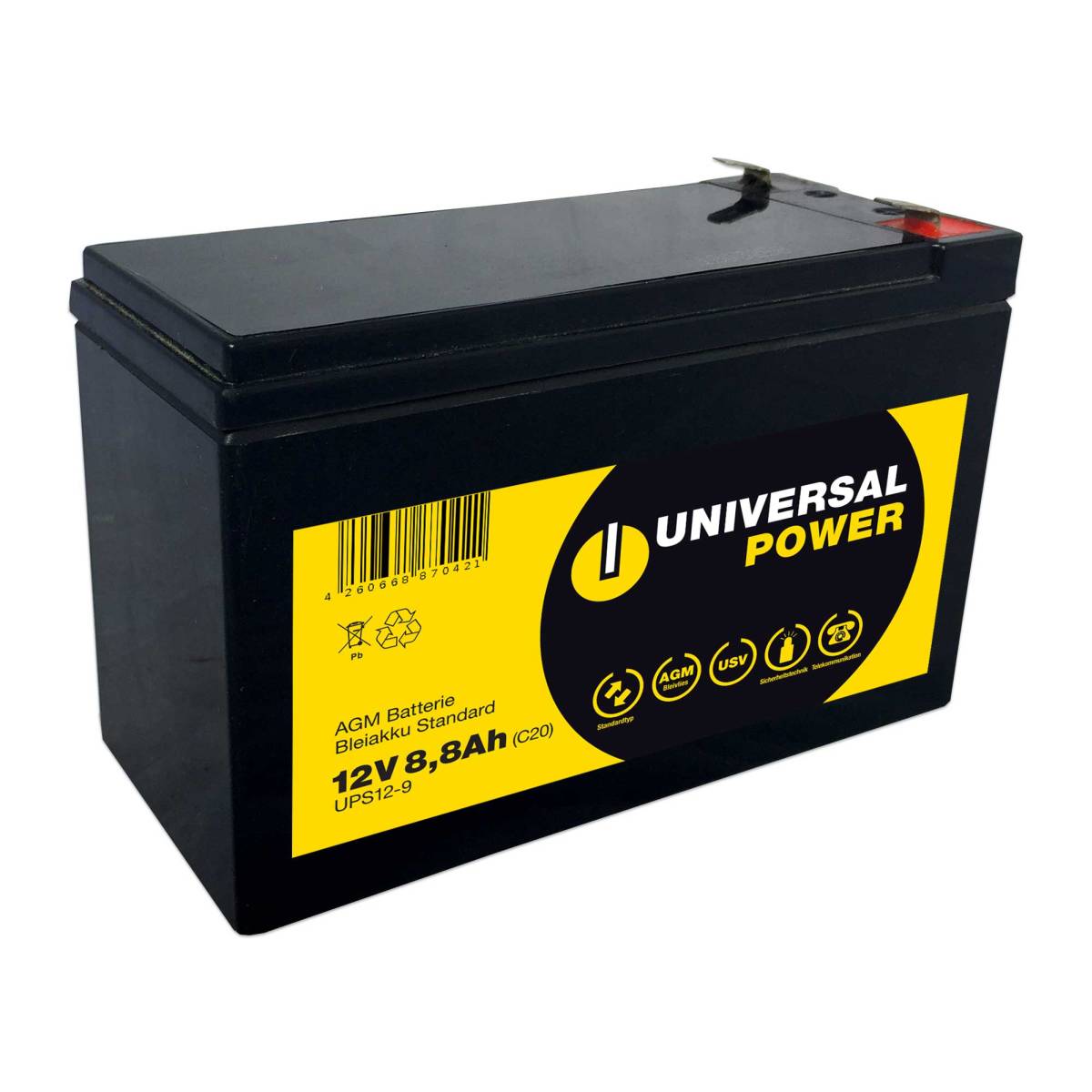 Universal Power AGM UPS12-9 12V 8,8Ah AGM Batteria UPS senza manutenzione