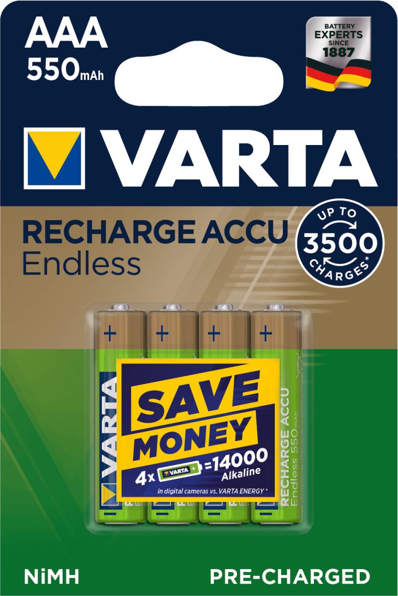 Varta AAA 550mAh batteria ricaricabile Endless NiMH (blister di 4)