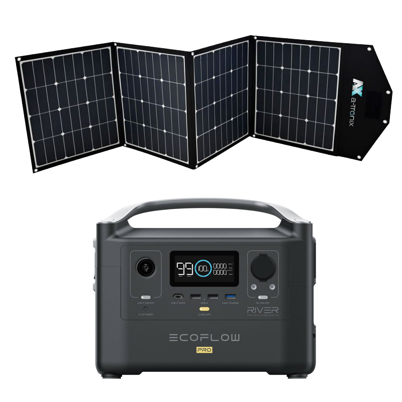 Kit Ecoflow River Pro Powerstation con borsa solare a-TroniX 160 W incluso cavo di collegamento