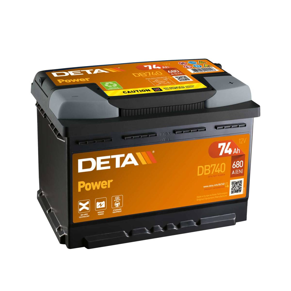 Batteria auto DETA DB740 Power 12V 74Ah 680A ordina su Batterie