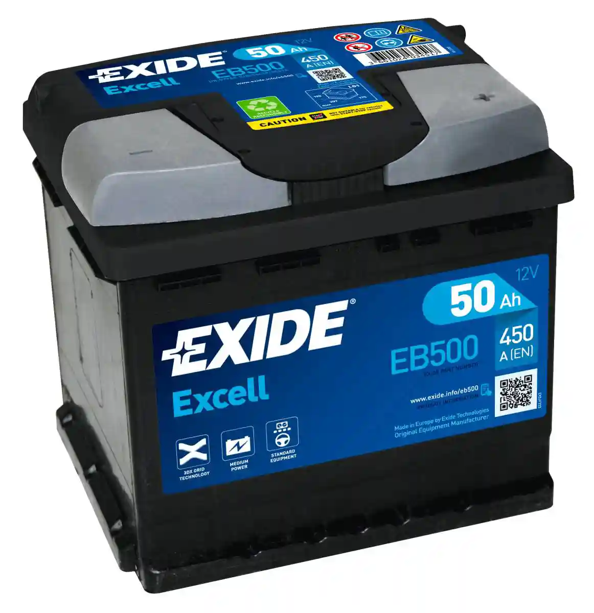 Batteria per auto Exide EB500 Excell 12V 50Ah 450A ordina su Batterie -Online.it