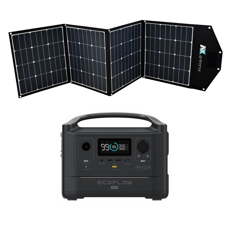 Kit Ecoflow River Max Powerstation con borsa solare a-TroniX 160 W incluso cavo di collegamento